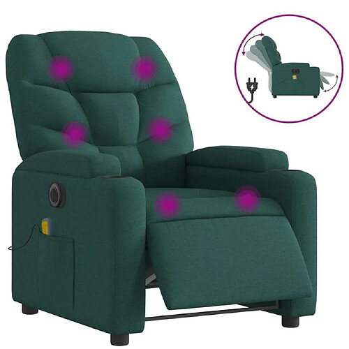 Maison Chic Fauteuil Relax pour salon, Fauteuil de massage inclinable électrique Vert foncé Tissu -GKD81706