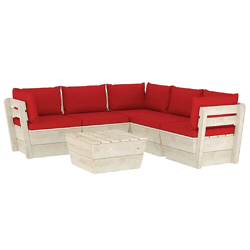 Maison Chic Salon de jardin palette 6 pcs avec coussins - Table et chaises d'extérieur - Mobilier/Meubles de jardin Moderne épicéa imprégné -MN43687