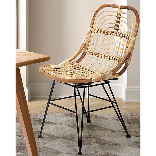 UNIQKA Villa- Lot de 4 chaises en rotin naturel et pied métal