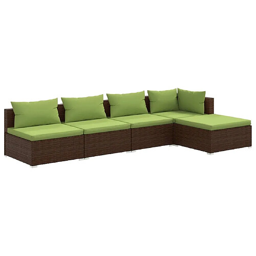 Maison Chic Salon de jardin 5 pcs + coussins - Mobilier/Meubles de jardin - Table et chaises d'extérieur résine tressée marron -MN63186