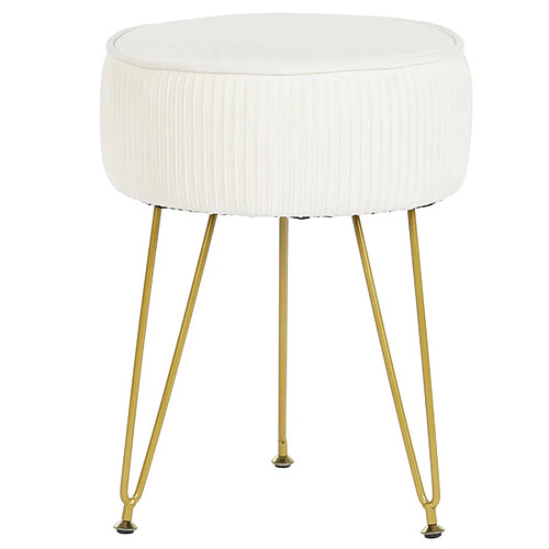 Pegane Repose- pieds rond en polyester blanc et métal coloris doré - diamètre 34,5 x hauteur 48 cm