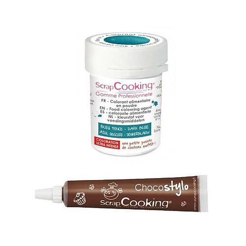 Scrapcooking Stylo chocolat + Colorant alimentaire en poudre bleu foncé