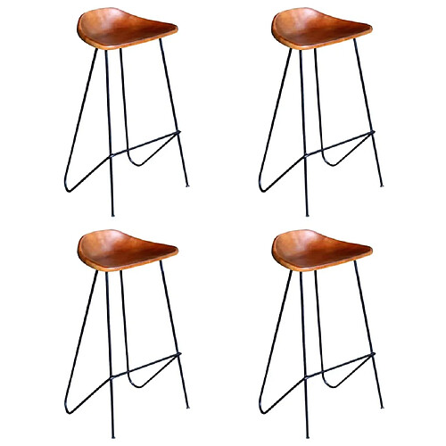 vidaXL Chaises de bar lot de 4 marron cuir véritable