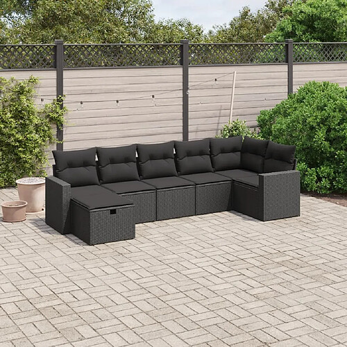 vidaXL Salon de jardin 7 pcs avec coussins noir résine tressée