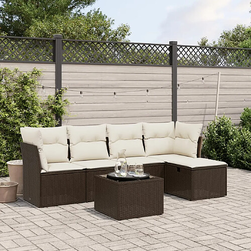 vidaXL Salon de jardin avec coussins 6 pcs marron résine tressée