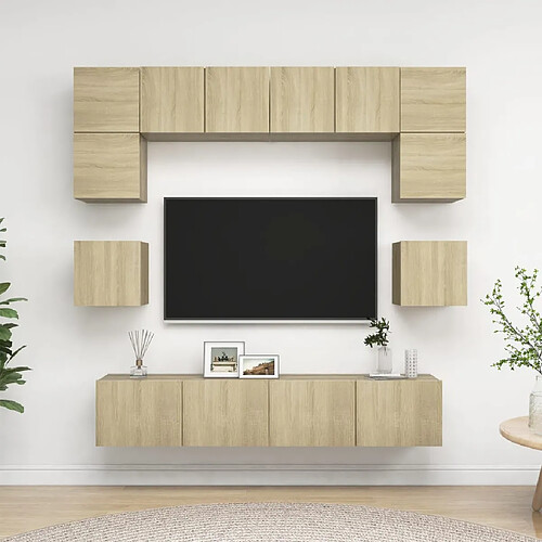 vidaXL Ensemble de meuble TV 8 pcs Chêne sonoma Bois d'ingénierie