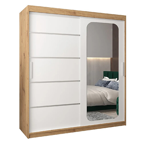 Abiks Meble Armoire PROMO V2 À Portes Coulissantes 200/180/62 2 Portes (Artisan/Blanc)