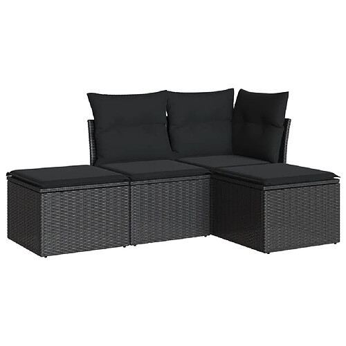 Maison Chic Salon de jardin 4 pcs avec coussins | Ensemble de Table et chaises | Mobilier d'Extérieur noir résine tressée -GKD74174