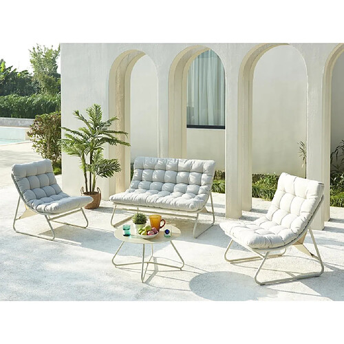 Vente-Unique Salon de jardin en acier : 1 canapé 2 places, 2 fauteuils et 1 table basse - Beige - OLIVAN de MYLIA