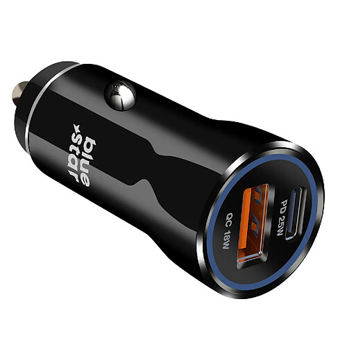 Bluestar Blue Star Chargeur Voiture USB-C 25W + USB 18W + Câble USB-C Design Compact Noir