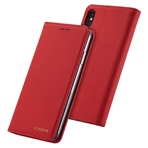 Wewoo Housse Coque Pour iPhone XR LC.IMEEKE LC-002 Series Skin Hand Feeling PU + TPU en cuir à rabat horizontal avec support et fente carte et portefeuille rouge