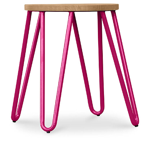 ICONIK INTERIOR Tabouret Hairpin - 42cm - Bois clair et métal Fuchsia