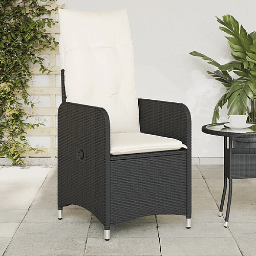 vidaXL Chaise inclinable de jardin avec coussins noir résine tressée