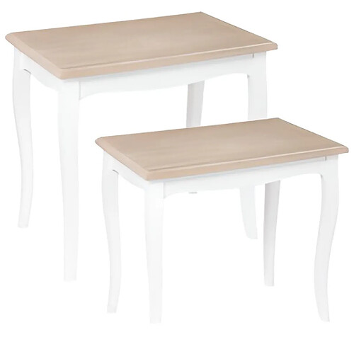 Pegane Lot de 2 tables d'appoint gigognes en bois coloris blanc / naturel