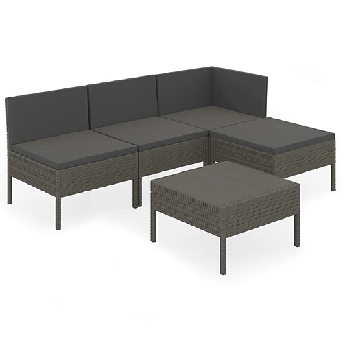 Maison Chic Salon de jardin 5 pcs + coussins - Mobilier/Meubles de jardin - Table et chaises d'extérieur Résine tressée Gris -MN19752