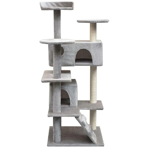 Helloshop26 Arbre à chat griffoir grattoir niche jouet animaux peluché en sisal 125 cm gris 3702272