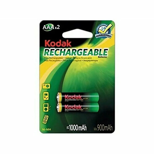 KODAK - Piles rechargeables - Ni-MH - AAA / LR03 - 1000mAh - pack de 2 - Multicolore