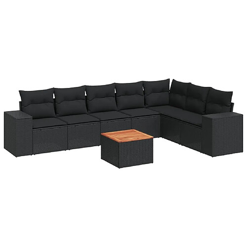 Maison Chic Salon de jardin 8 pcs avec coussins | Ensemble de Table et chaises | Mobilier d'Extérieur noir résine tressée -GKD93764