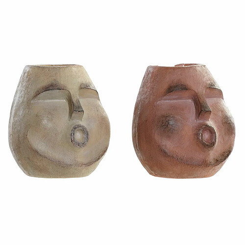 Cache-pot DKD Home Decor Visage Beige Résine Terre cuite (2 pcs) (21 x 20 x 22.5 cm)