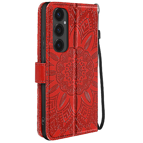 Avizar Étui Mandala Fleurs pour Galaxy S24 FE Portefeuille Support Dragonne Rouge