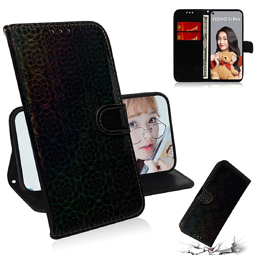 Wewoo Housse Coque Pour Huawei Nova 5i Pro / Mate 30 Lite Couleur unie Boucle magnétique colorée Etui en cuir PU à rabat horizontal avec support et fentes cartes et portefeuille et lanière noir