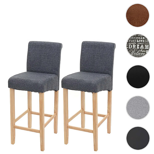 Mendler 2x tabouret de bar HWC-C33, tabouret de comptoir, bois ~ gris foncé, pieds clairs, tissu/textile