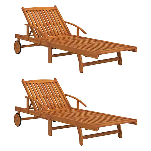 Helloshop26 Lot de 2 transats chaise longue bain de soleil lit de jardin terrasse meuble d'extérieur bois d'acacia solide 02_0012139