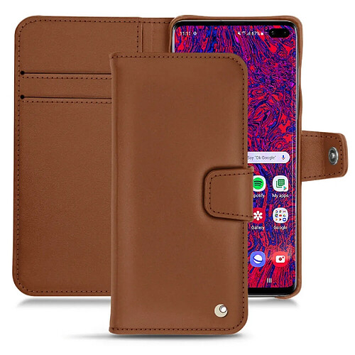 Housse cuir Samsung Galaxy S10+ - Rabat portefeuille - Marron ( Nappa - Pantone #8B4720 ) - NOREVE