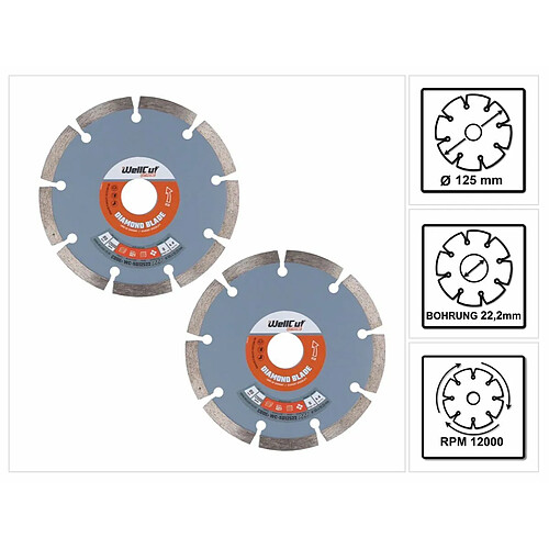 WellCut Disques à tronçonner diamant 125 x 22,23 mm - 2 pièces ( 2x WC-SD12522 )