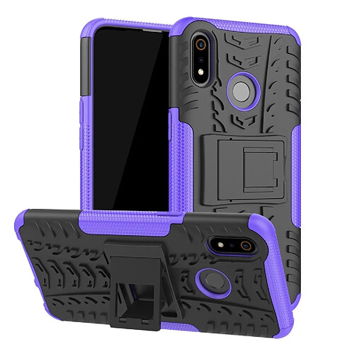 Wewoo Coque Pour OPPO Realme 3 Texture de pneu TPU antichoc + PC Housse de protection avec support violet