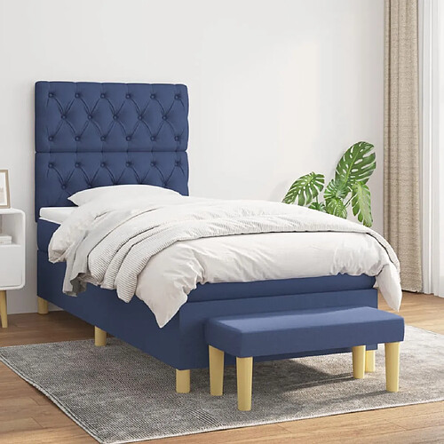 vidaXL Sommier à lattes de lit avec matelas Bleu 80x200 cm Tissu