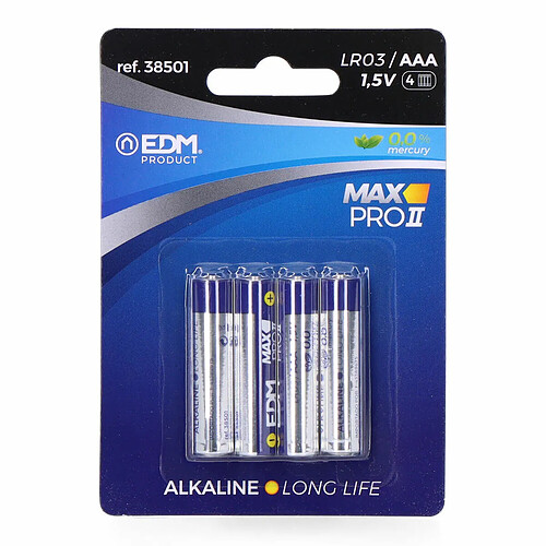 Batteries alcalines EDM Max Pro II Long Life AAA LR03 1,5 V (4 unités)