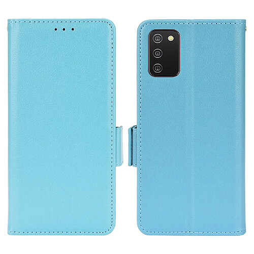 Etui en PU texture litchi, fermoir aimanté avec support bleu clair pour votre Samsung Galaxy A02s/A03s (164.2 x 75.9 x 9.1mm)