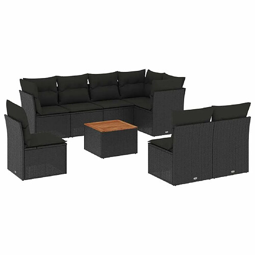 Maison Chic Ensemble Tables et chaises d'extérieur 9 pcs avec coussins,Salon de jardin noir résine tressée -GKD971982