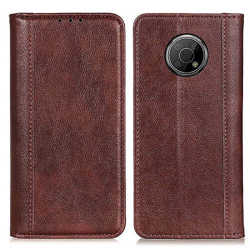 Etui en PU texture litchi, auto-absorption magnétique avec support, marron pour votre Nokia G300