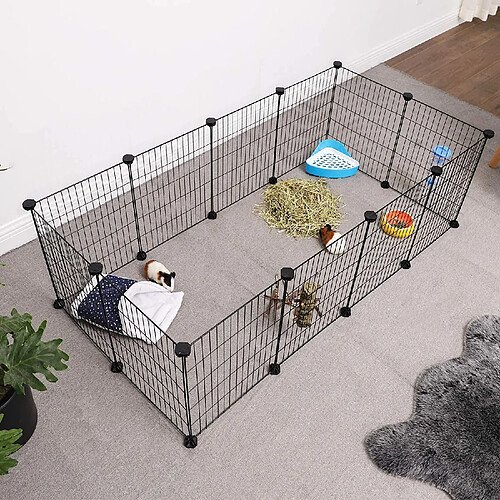 SONGMICS Enclos modulable pour Petits Animaux, Cage intérieur, Maillet en Caoutchouc Offert, 143 x 73 x 46 cm (L x l x H), Noir LPI01H