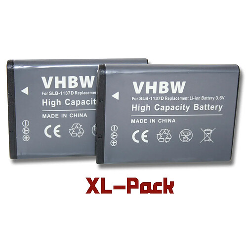 vhbw 2x Batteries remplacement pour Samsung SLB-1137d pour appareil photo APRN (750mAh, 3,6V, Li-ion)