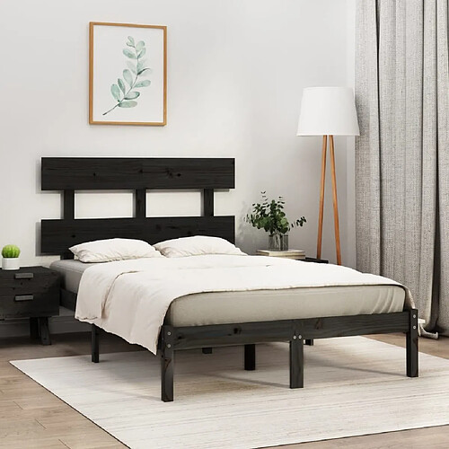 Maison Chic Lit adulte - Lit simple Cadre de lit,Structure du lit Contemporain Noir Bois massif 140x190 cm -MN15055