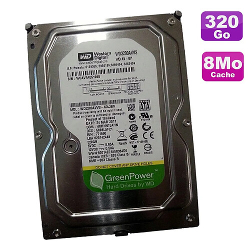 Disque Dur 320Go SATA 3.5" Western Digital GreenPower WD3200AVVS-62L2B0 7200 8Mo · Occasion