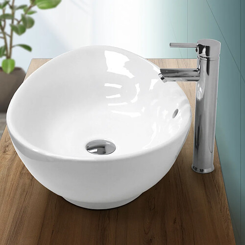 Ecd Germany Lavabo vasque évier lave-main salle de bain ovale en céramique blanc 590x390mm