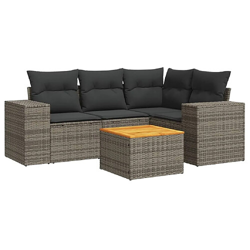 Maison Chic Salon de jardin 5 pcs avec coussins | Ensemble de Table et chaises | Mobilier d'Extérieur gris résine tressée -GKD16406