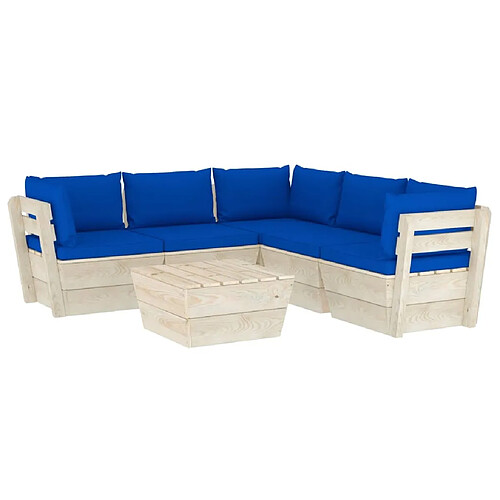 Maison Chic Salon de jardin palette 6 pcs avec coussins - Table et chaises d'extérieur - Mobilier/Meubles de jardin Moderne épicéa imprégné -MN53561