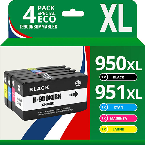 123CONSOMMABLES - 950XL 951XL - Cartouches d'encre compatible avec HP 950XL 951XL pour HP Officejet Pro 8600 8620 8610 8100 8615 8625 8630 8640 251dw 276dw (pack de 4)