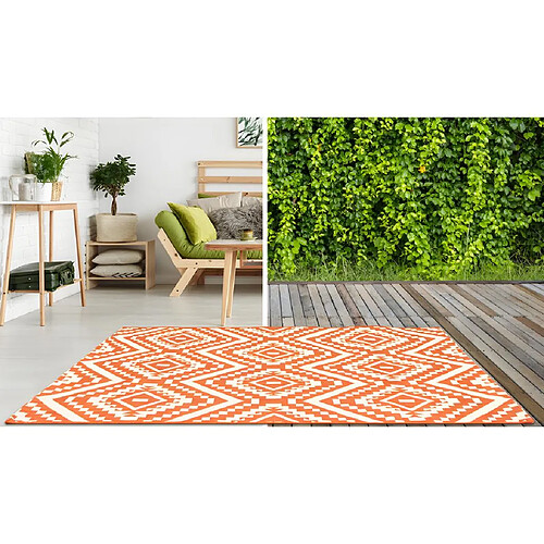 Vente-Unique Tapis intérieur ou extérieur style ethnique CAREA - 150 x 200 cm - Orange