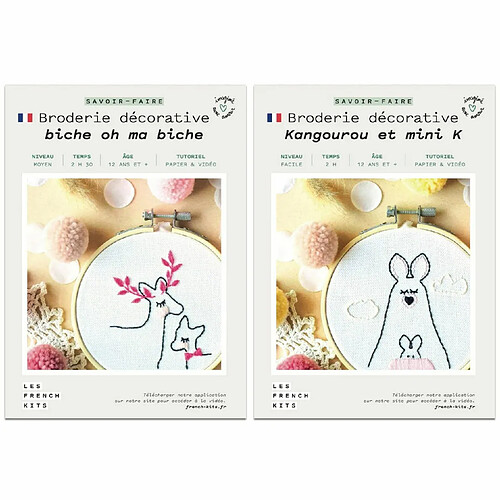 Youdoit Coffrets 2 Broderies décoratives - Déco enfant - Biche et Kangourou