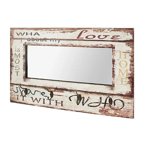 Patère murale 4 avec miroir, L80 x H52 x P10 cm -PEGANE-