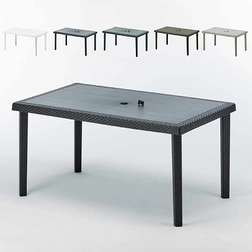 Grand Soleil 12 Tables de jardin rectangulaire en poly-rotin bar café bistrot 150x90, Couleur: Noir