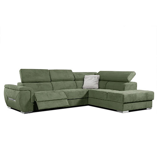 Courtois Laville Canapé d'angle droit 5 places avec un relaxation tissu vert olive - Kelte