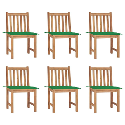 vidaXL Chaises de jardin lot de 6 avec coussins Bois de teck massif