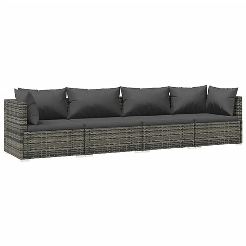 Maison Chic Salon de jardin 4 pcs + coussins - Mobilier/Meubles de jardin - Table et chaises d'extérieur résine tressée gris -MN84319